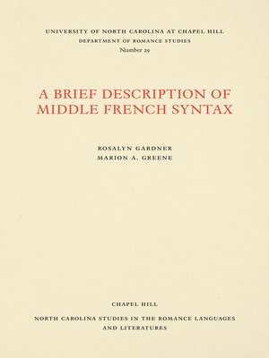 cover image of A Brief Description of Middle French Syntax